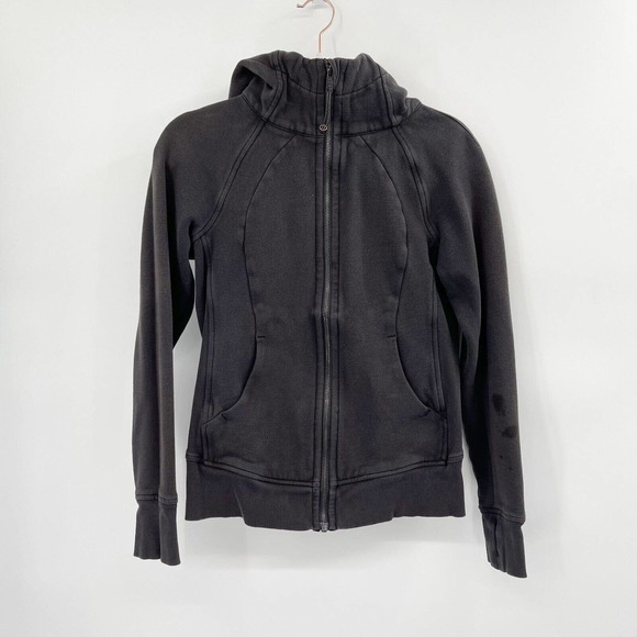 Lululemon Scuba Full Zip Hoodie IV Jacket Black‎ Size 4 Thumbholes Cotton Fleece - Picture 1 of 10